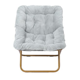 Archer 28" Oversized Portable Faux Fur Folding Saucer Chair for Dorm, Bedroom, Gray Faux Fur/Soft Gold Frame