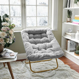 Archer 28" Oversized Portable Faux Fur Folding Saucer Chair for Dorm, Bedroom, Gray Faux Fur/Soft Gold Frame