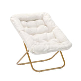 Archer 28" Oversized Portable Faux Shearling Folding Saucer Chair for Dorm, Bedroom, Ivory Faux Shearling/Soft Gold Frame