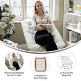 Archer 28" Oversized Portable Faux Shearling Folding Saucer Chair for Dorm, Bedroom, Ivory Faux Shearling/Soft Gold Frame