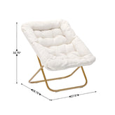 Archer 28" Oversized Portable Faux Shearling Folding Saucer Chair for Dorm, Bedroom, Ivory Faux Shearling/Soft Gold Frame