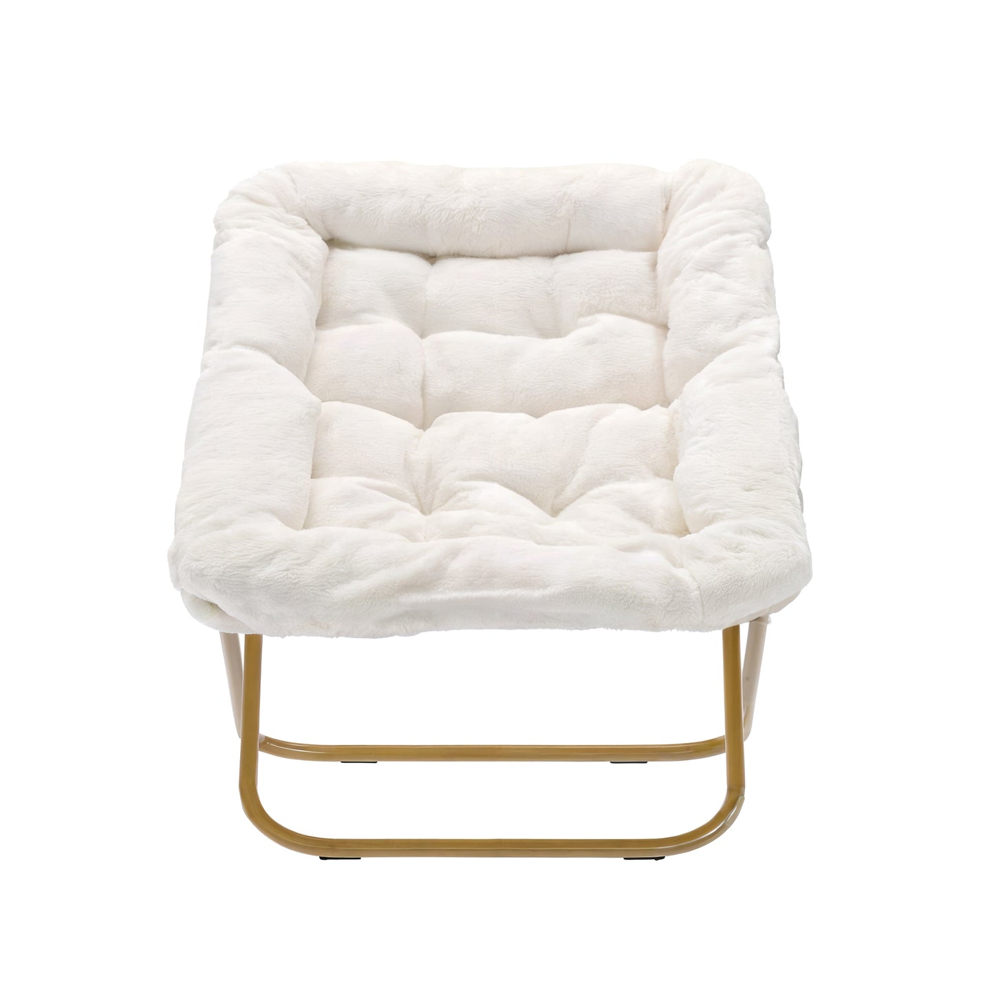 Archer 28" Oversized Portable Faux Shearling Folding Saucer Chair for Dorm, Bedroom, Ivory Faux Shearling/Soft Gold Frame