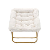 Archer 28" Oversized Portable Faux Shearling Folding Saucer Chair for Dorm, Bedroom, Ivory Faux Shearling/Soft Gold Frame