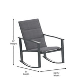 Brazos 3 Piece Outdoor Rocking Chair Bistro Set with Flex Comfort Material and Steel Framed Glass Top Table, Black/Black