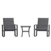 Brazos 3 Piece Outdoor Rocking Chair Bistro Set with Flex Comfort Material and Steel Framed Glass Top Table, Black/Black
