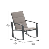 Brazos 3 Piece Outdoor Rocking Chair Bistro Set with Flex Comfort Material and Steel Framed Glass Top Table, Brown/Black