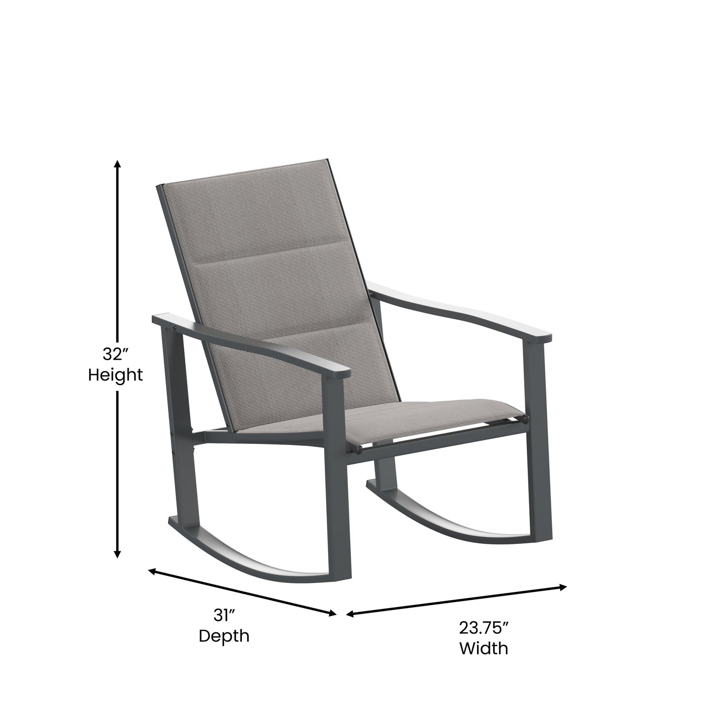 Brazos 3 Piece Outdoor Rocking Chair Bistro Set with Flex Comfort Material and Steel Framed Glass Top Table, Gray/Black