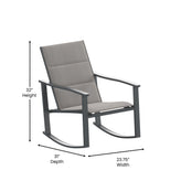 Brazos 3 Piece Outdoor Rocking Chair Bistro Set with Flex Comfort Material and Steel Framed Glass Top Table, Gray/Black