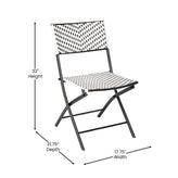 Rouen Three Piece Commercial Grade Foldable Bistro Set, Indoor/Outdoor PE Rattan Back, Seat and Table Top, Black/White with Black Steel Frames