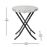 Rouen Three Piece Commercial Grade Foldable Bistro Set, Indoor/Outdoor PE Rattan Back, Seat and Table Top, Black/White with Black Steel Frames