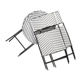 Rouen Three Piece Commercial Grade Foldable Bistro Set, Indoor/Outdoor PE Rattan Back, Seat and Table Top, Black/White with Black Steel Frames