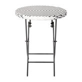 Rouen Three Piece Commercial Grade Foldable Bistro Set, Indoor/Outdoor PE Rattan Back, Seat and Table Top, Black/White with Black Steel Frames