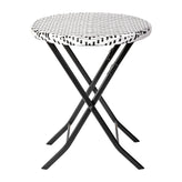 Rouen Three Piece Commercial Grade Foldable Bistro Set, Indoor/Outdoor PE Rattan Back, Seat and Table Top, Black/White with Black Steel Frames