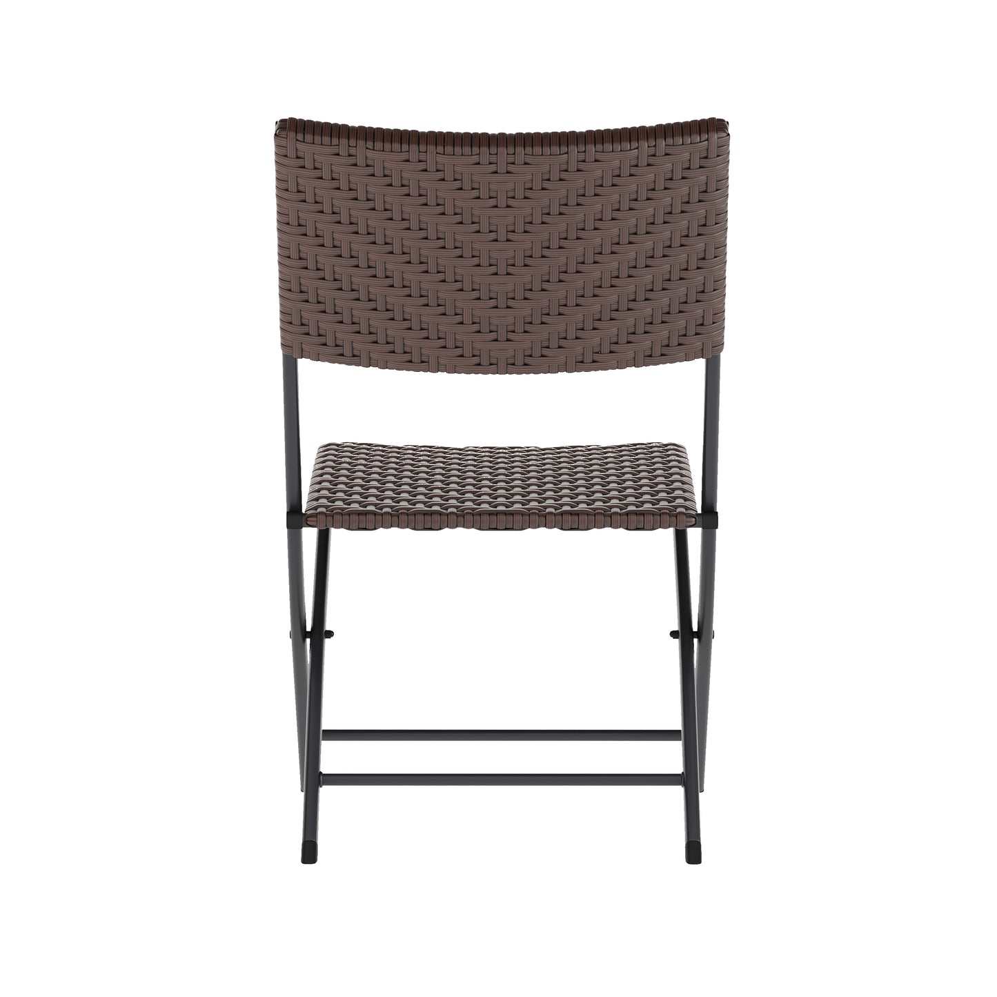 Rouen Three Piece Commercial Grade Foldable Bistro Set, Indoor/Outdoor PE Rattan Back, Seat and Table Top, Brown with Black Steel Frames