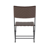 Rouen Three Piece Commercial Grade Foldable Bistro Set, Indoor/Outdoor PE Rattan Back, Seat and Table Top, Brown with Black Steel Frames