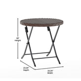 Rouen Three Piece Commercial Grade Foldable Bistro Set, Indoor/Outdoor PE Rattan Back, Seat and Table Top, Brown with Black Steel Frames