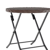 Rouen Three Piece Commercial Grade Foldable Bistro Set, Indoor/Outdoor PE Rattan Back, Seat and Table Top, Brown with Black Steel Frames