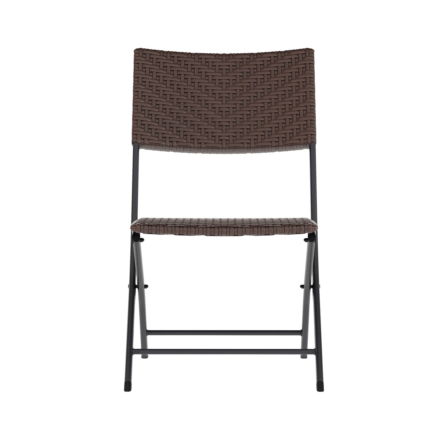 Rouen Three Piece Commercial Grade Foldable Bistro Set, Indoor/Outdoor PE Rattan Back, Seat and Table Top, Brown with Black Steel Frames