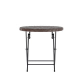 Rouen Three Piece Commercial Grade Foldable Bistro Set, Indoor/Outdoor PE Rattan Back, Seat and Table Top, Brown with Black Steel Frames