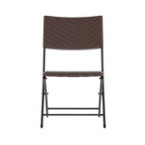 Rouen Three Piece Commercial Grade Foldable Bistro Set, Indoor/Outdoor PE Rattan Back, Seat and Table Top, Brown with Black Steel Frames