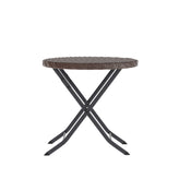 Rouen Three Piece Commercial Grade Foldable Bistro Set, Indoor/Outdoor PE Rattan Back, Seat and Table Top, Brown with Black Steel Frames