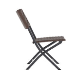 Rouen Three Piece Commercial Grade Foldable Bistro Set, Indoor/Outdoor PE Rattan Back, Seat and Table Top, Brown with Black Steel Frames