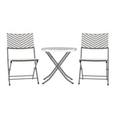 Rouen Three Piece Commercial Grade Foldable Bistro Set, Indoor/Outdoor PE Rattan Back, Seat and Table Top, Gray/White with Charcoal Steel Frame