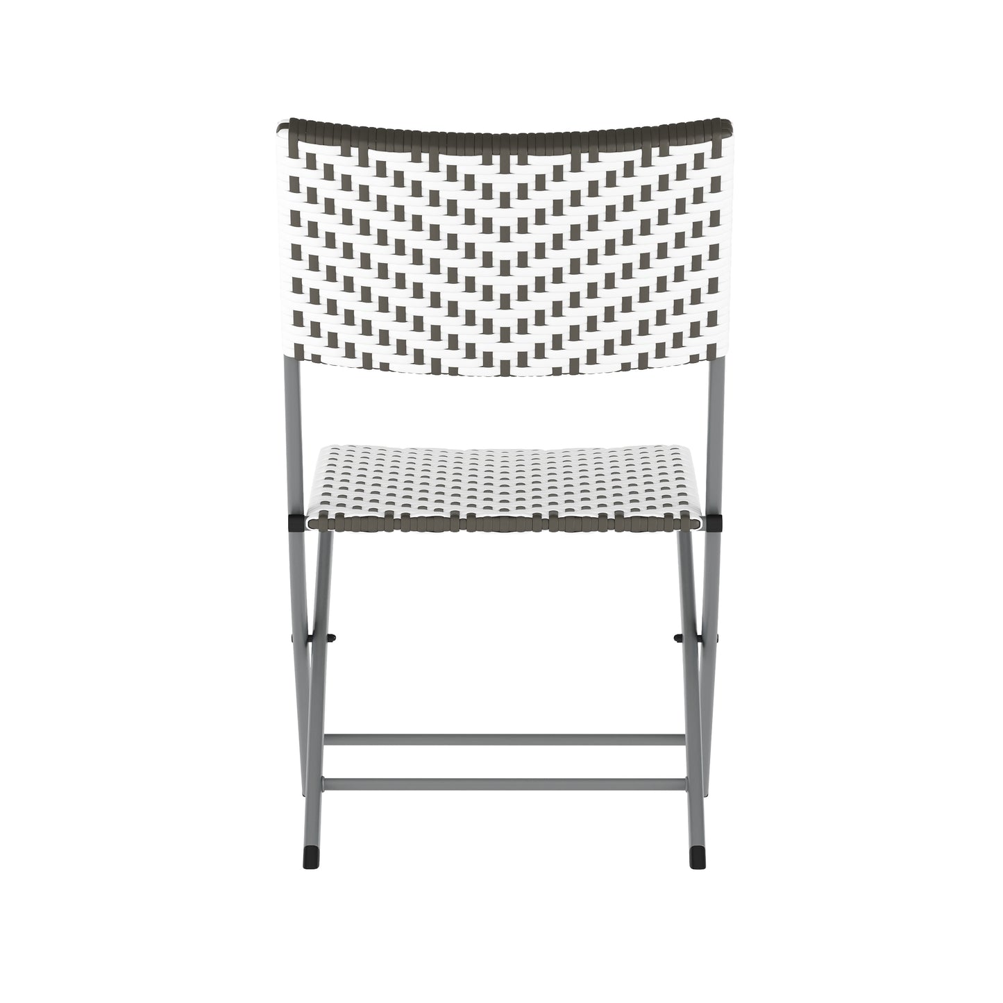 Rouen Three Piece Commercial Grade Foldable Bistro Set, Indoor/Outdoor PE Rattan Back, Seat and Table Top, Gray/White with Charcoal Steel Frame