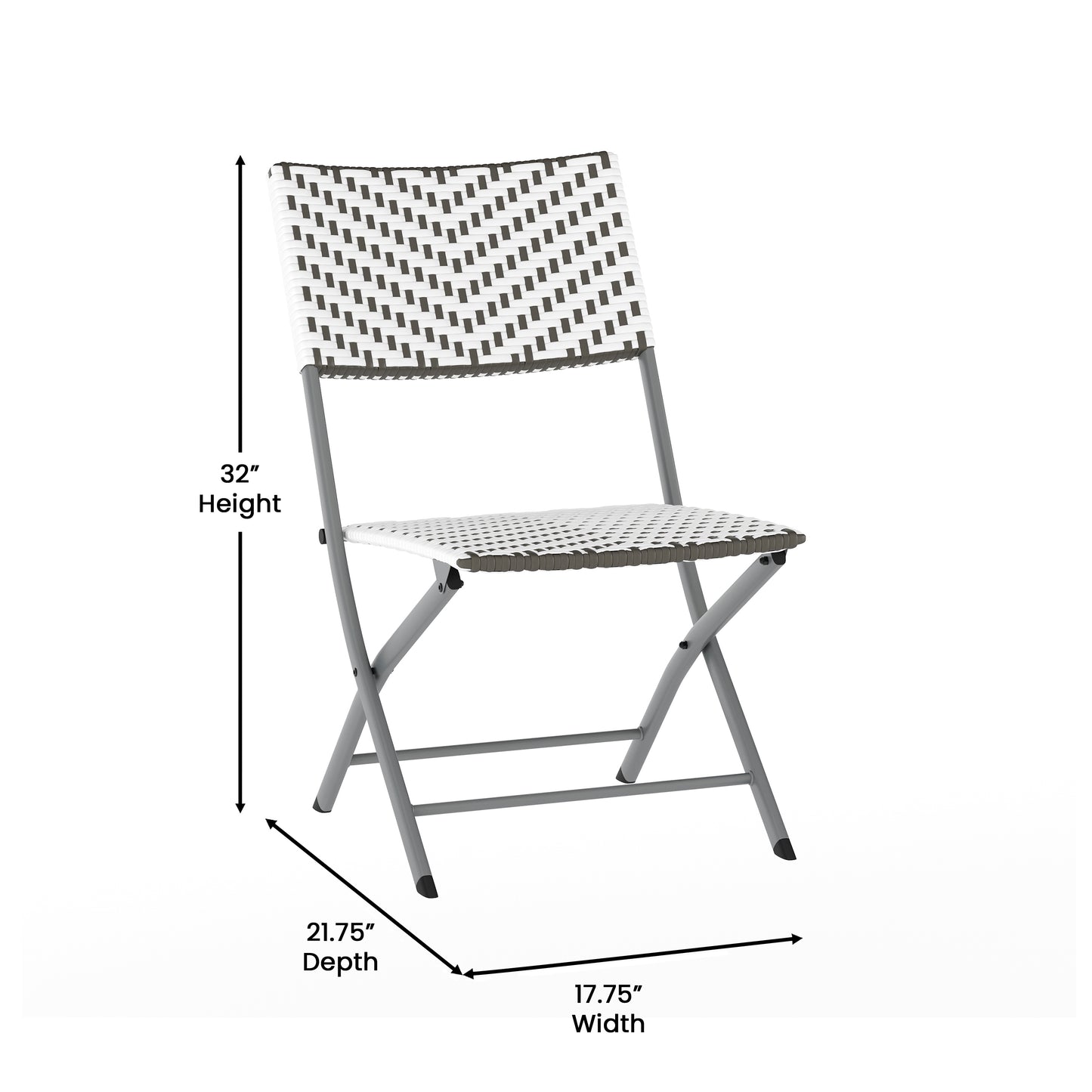 Rouen Three Piece Commercial Grade Foldable Bistro Set, Indoor/Outdoor PE Rattan Back, Seat and Table Top, Gray/White with Charcoal Steel Frame