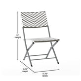 Rouen Three Piece Commercial Grade Foldable Bistro Set, Indoor/Outdoor PE Rattan Back, Seat and Table Top, Gray/White with Charcoal Steel Frame
