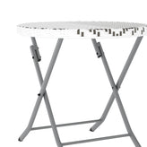 Rouen Three Piece Commercial Grade Foldable Bistro Set, Indoor/Outdoor PE Rattan Back, Seat and Table Top, Gray/White with Charcoal Steel Frame