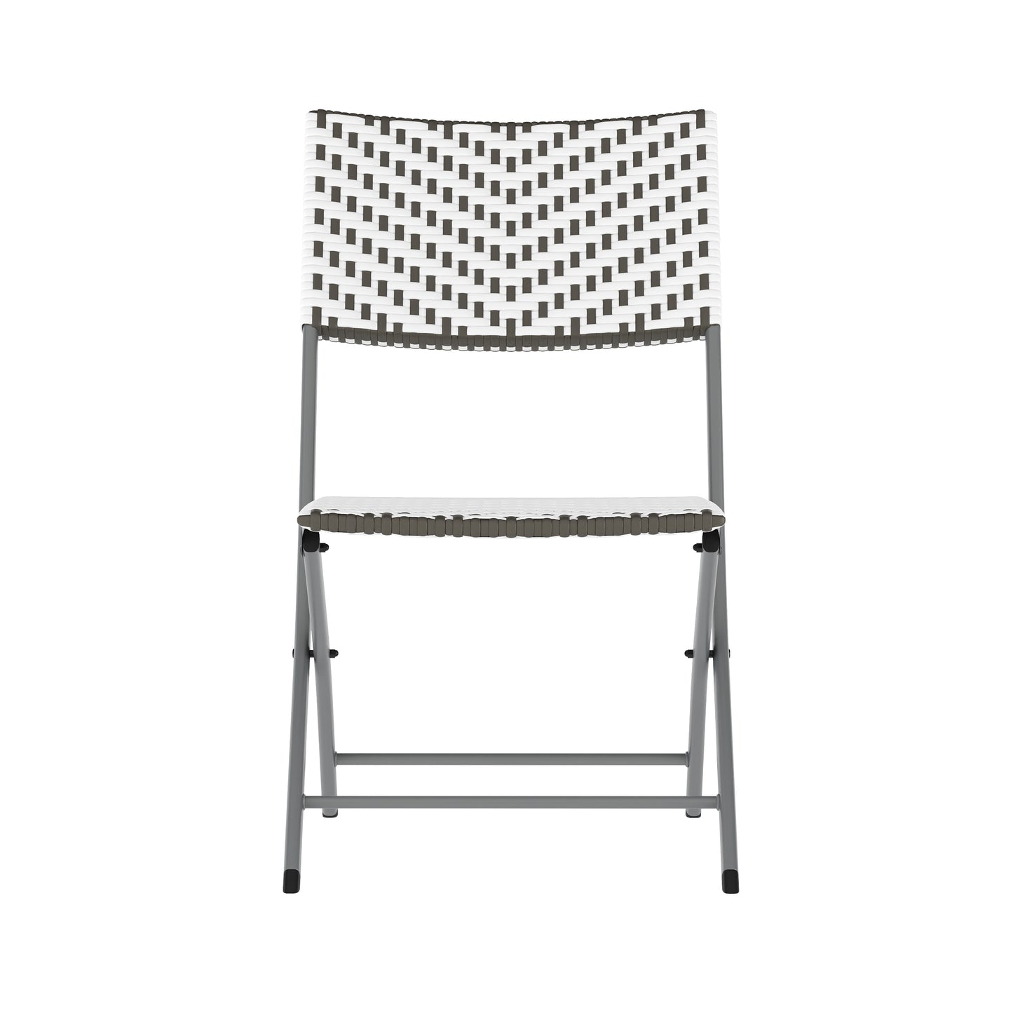 Rouen Three Piece Commercial Grade Foldable Bistro Set, Indoor/Outdoor PE Rattan Back, Seat and Table Top, Gray/White with Charcoal Steel Frame