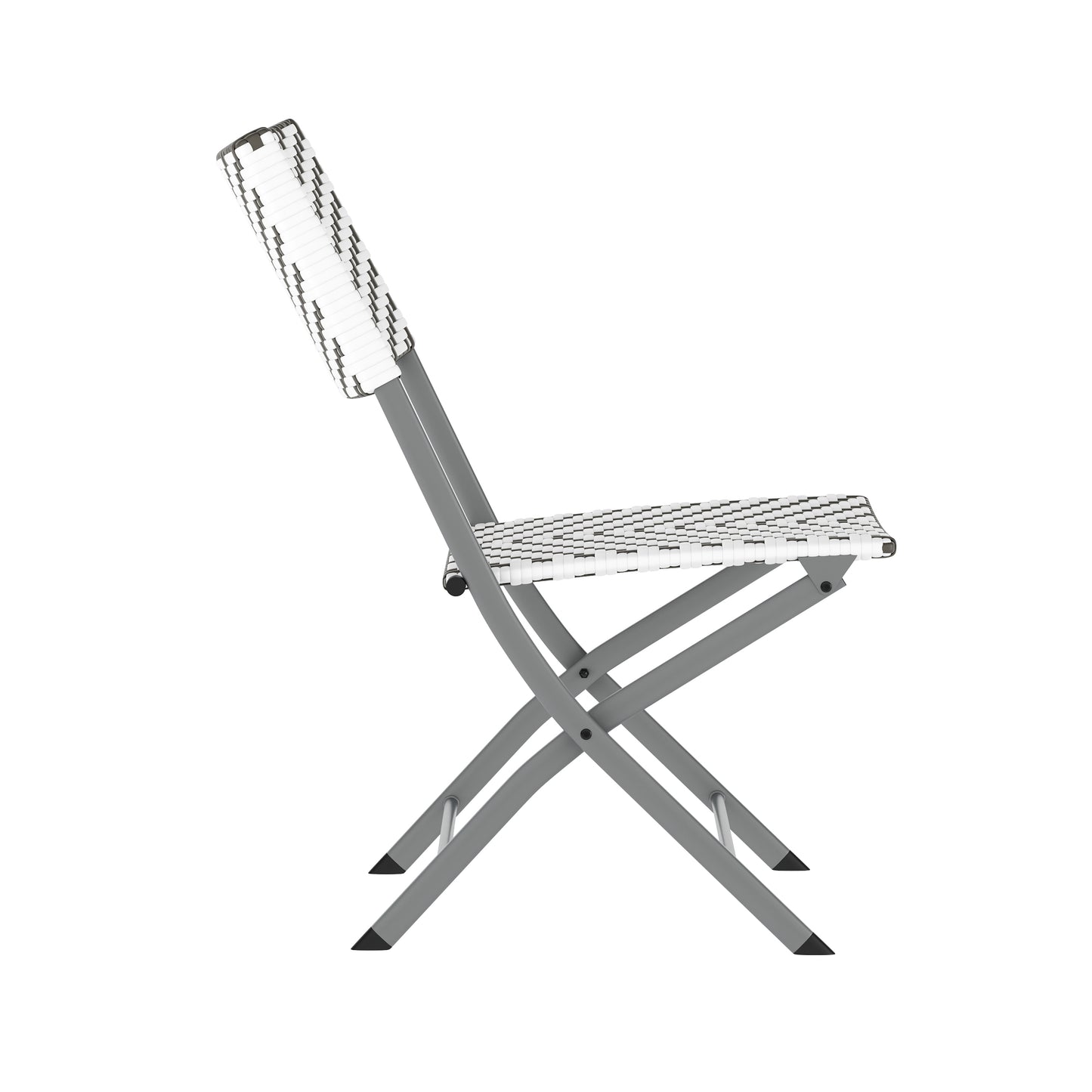 Rouen Three Piece Commercial Grade Foldable Bistro Set, Indoor/Outdoor PE Rattan Back, Seat and Table Top, Gray/White with Charcoal Steel Frame