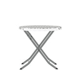 Rouen Three Piece Commercial Grade Foldable Bistro Set, Indoor/Outdoor PE Rattan Back, Seat and Table Top, Gray/White with Charcoal Steel Frame