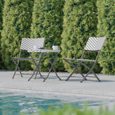 Rouen Three Piece Commercial Grade Foldable Bistro Set, Indoor/Outdoor PE Rattan Back, Seat and Table Top, Gray/White with Charcoal Steel Frame