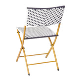 Rouen Three Piece Commercial Grade Foldable Bistro Set, Indoor/Outdoor PE Rattan Back, Seat and Table Top, Navy/White with Natural Steel Frames