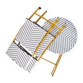 Rouen Three Piece Commercial Grade Foldable Bistro Set, Indoor/Outdoor PE Rattan Back, Seat and Table Top, Navy/White with Natural Steel Frames