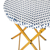 Rouen Three Piece Commercial Grade Foldable Bistro Set, Indoor/Outdoor PE Rattan Back, Seat and Table Top, Navy/White with Natural Steel Frames
