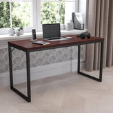Modern Commercial Grade Desk Industrial Style Computer Desk Sturdy Home Office Desk - 55" Length-Mahogany