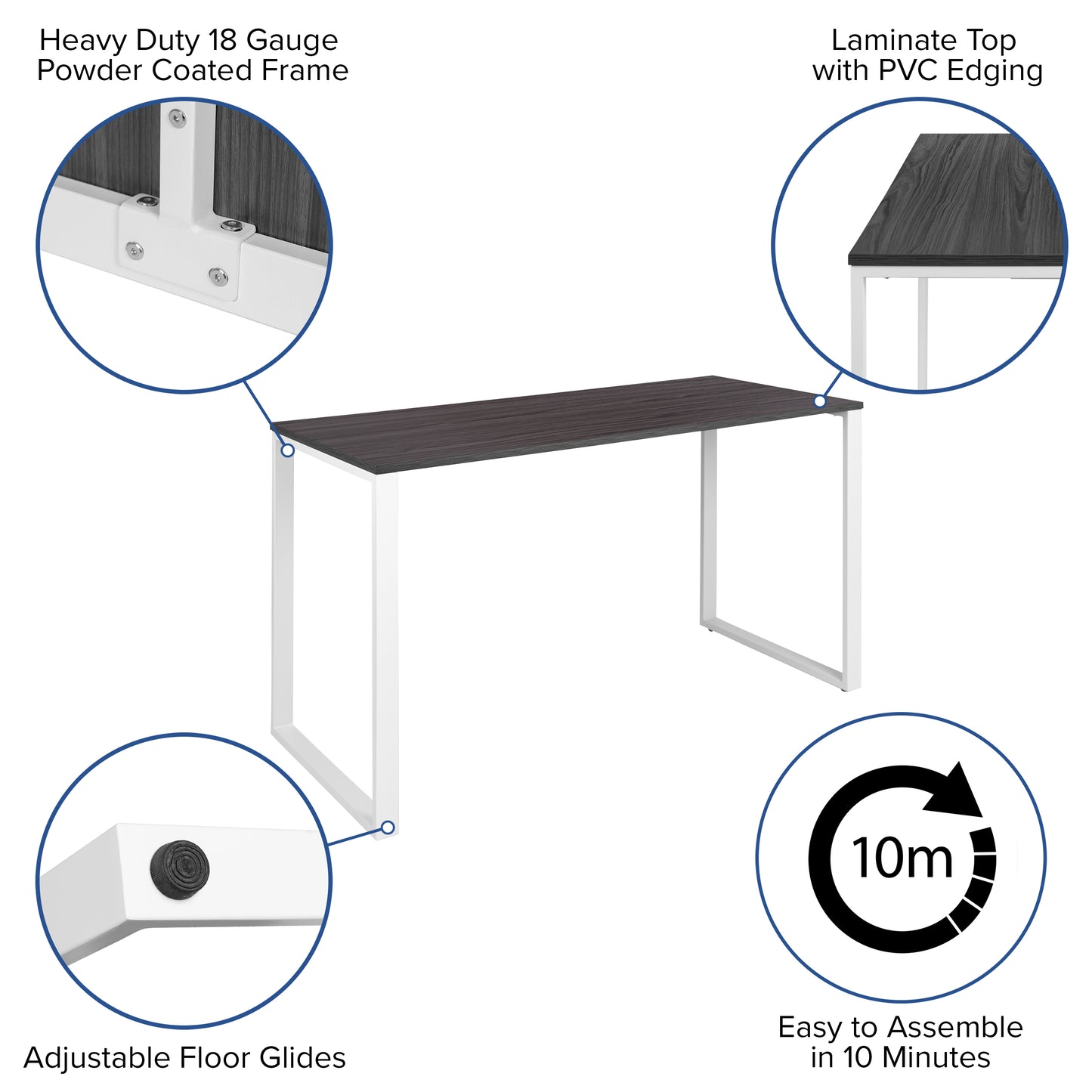 Kimberly Modern Commercial Grade Desk Industrial Style Computer Desk Sturdy Home Office Desk - 55"L - Rustic Gray