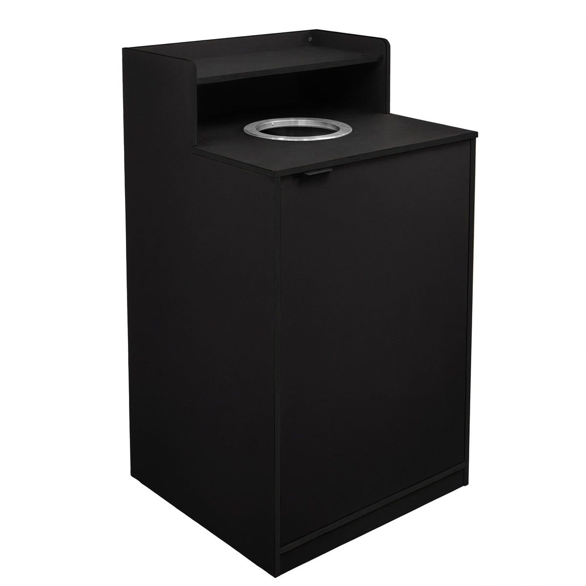 Dell Commercial Grade Trash Receptacle Enclosure for 32 Gallon Trash Cans with 8" Drop Hole and Upper Tray Shelf in Black