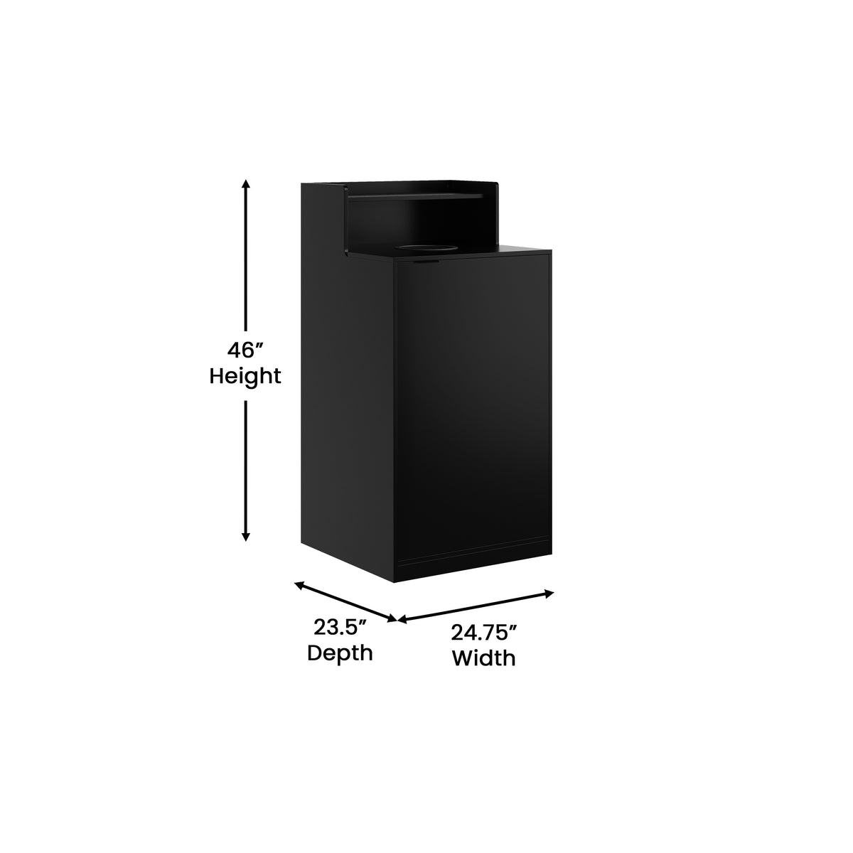 Dell Commercial Grade Trash Receptacle Enclosure for 32 Gallon Trash Cans with 8" Drop Hole and Upper Tray Shelf in Black