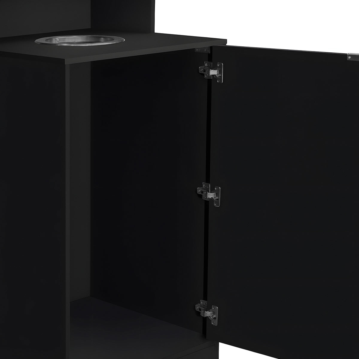 Dell Commercial Grade Trash Receptacle Enclosure for 32 Gallon Trash Cans with 8" Drop Hole and Upper Tray Shelf in Black