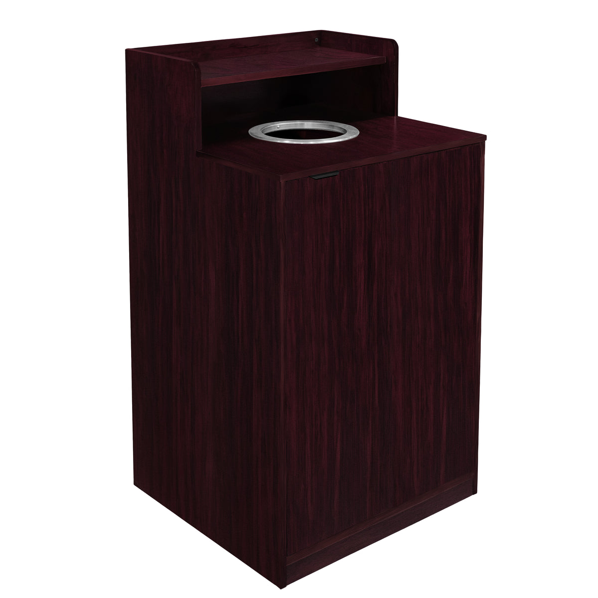Dell Commercial Grade Trash Receptacle Enclosure for 32 Gallon Trash Cans with 8" Drop Hole and Upper Tray Shelf in Mahogany