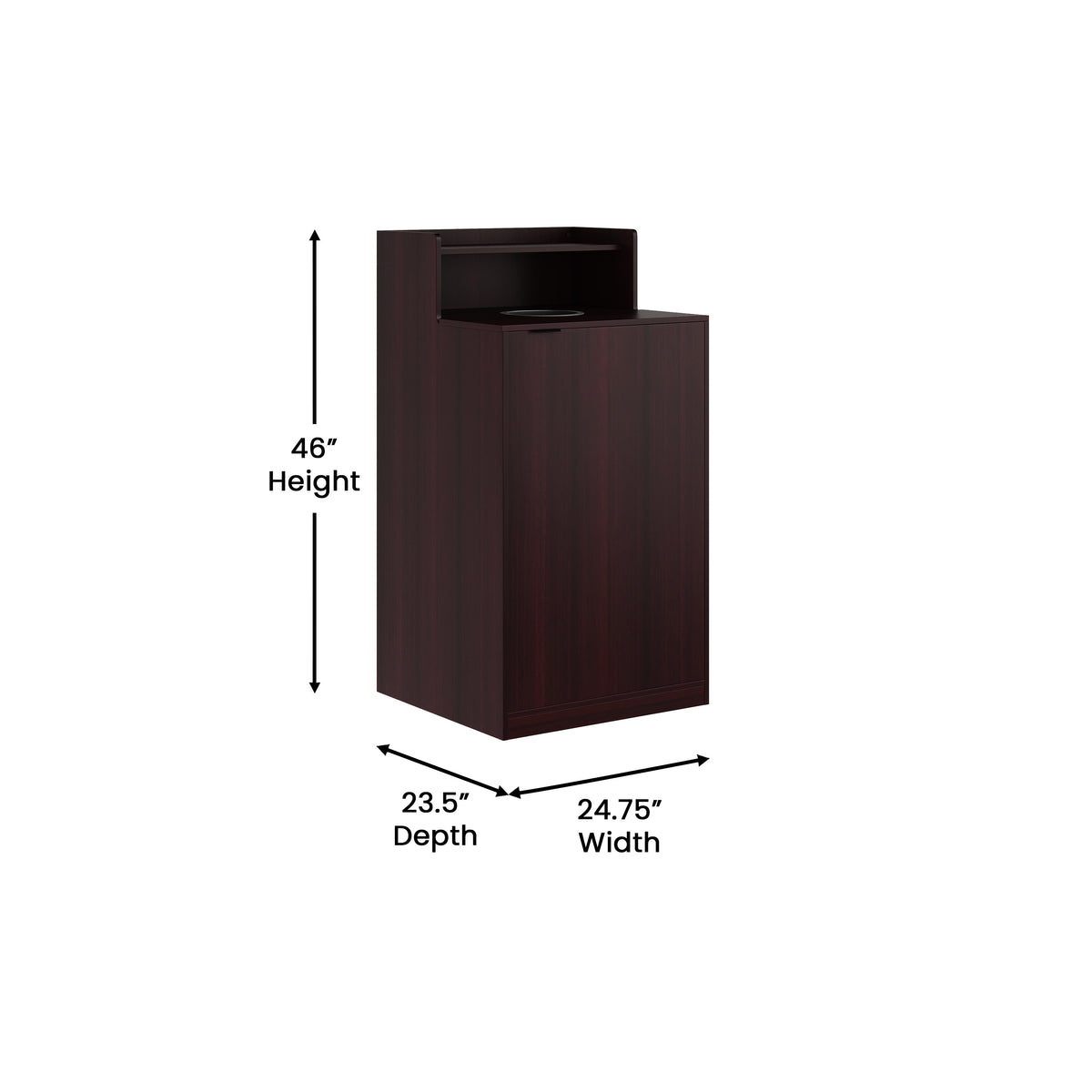 Dell Commercial Grade Trash Receptacle Enclosure for 32 Gallon Trash Cans with 8" Drop Hole and Upper Tray Shelf in Mahogany