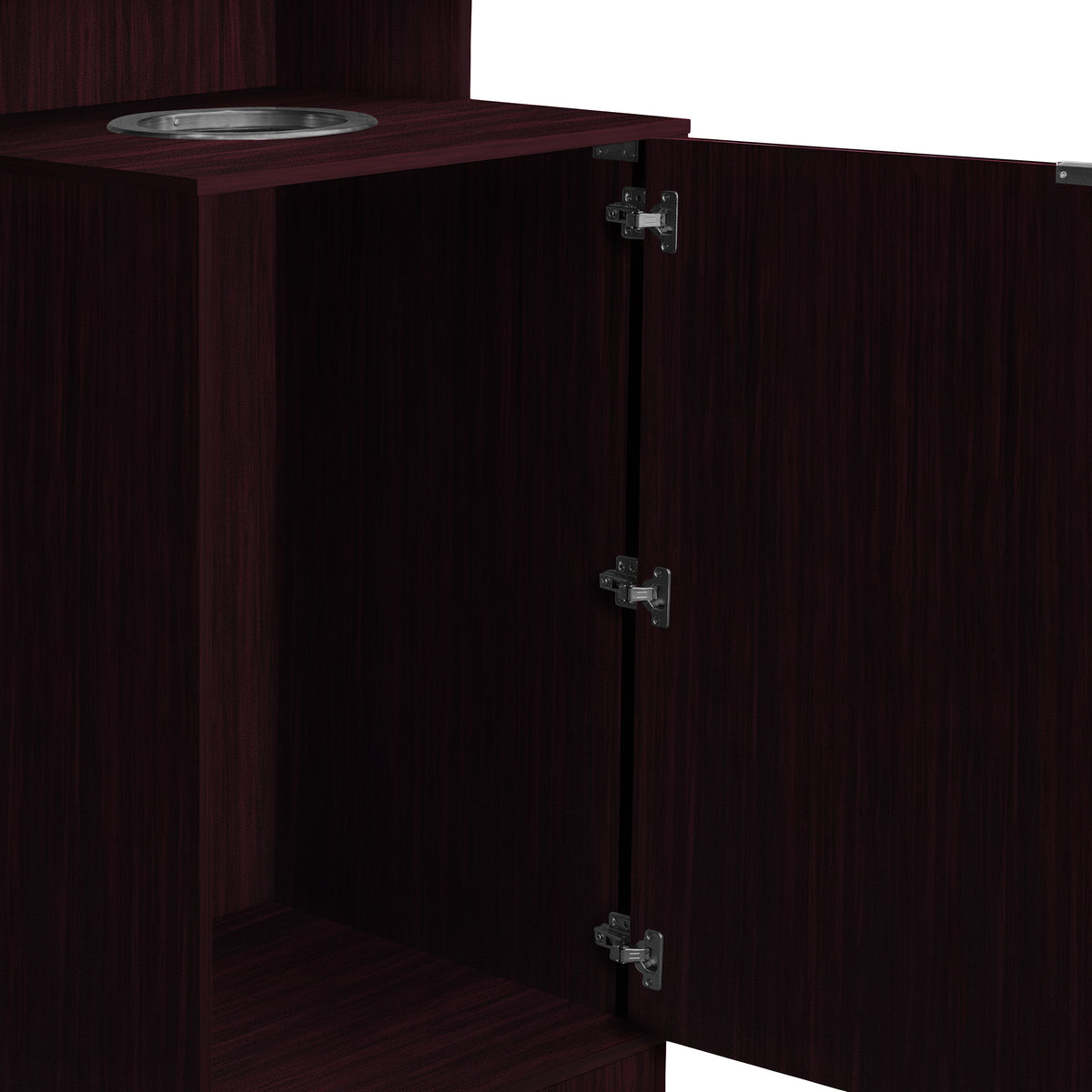 Dell Commercial Grade Trash Receptacle Enclosure for 32 Gallon Trash Cans with 8" Drop Hole and Upper Tray Shelf in Mahogany