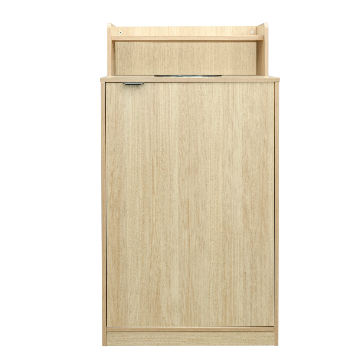 Dell Commercial Grade Trash Receptacle Enclosure for 32 Gallon Trash Cans with 8" Drop Hole and Upper Tray Shelf in Oak