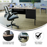 Cambridge Commercial Grade 30x48 Right Side Single Pedestal Desk with 3 Locking Drawers, White Oak Top and Black Frame