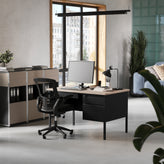 Cambridge Commercial Grade 30x48 Right Side Single Pedestal Desk with 3 Locking Drawers, White Oak Top and Black Frame
