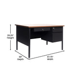 Cambridge Commercial Grade 30x48 Right Side Single Pedestal Desk with 3 Locking Drawers, Walnut Top and Black Frame